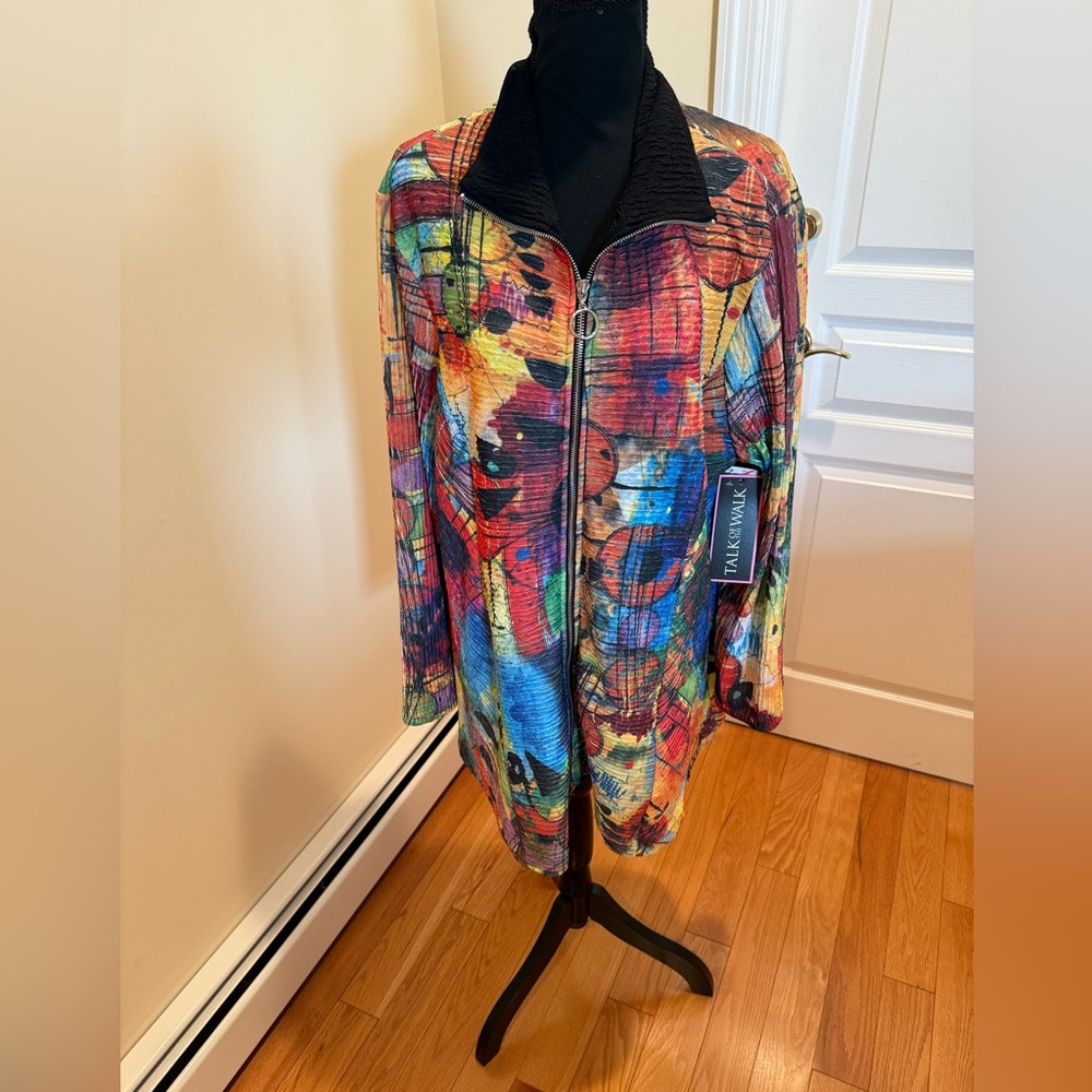 Talk of the Walk Multicolor Abstract Trench Coat NWT XL